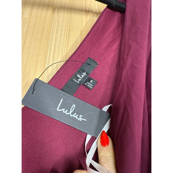 NWT Lulus Convincing Grace Burgundy Flutter Sleeve Wrap Maxi Dress Wedding Sz M - Picture 6 of 8